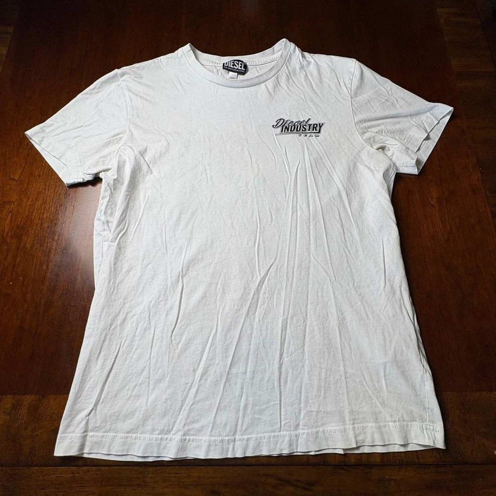 Diesel Industry Graphic Back Print T Shirt White Y2K Streetwear Mens Large
